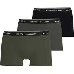TOM TAILOR Herren Boxershorts 3er Pack - Bequeme Hip Pants in Schwarz/Grau/Grün - Herrenunterhosen, 3er Pack Basic Boxershorts aus Baumwoll-Stretch für perfekten Tragekomfort, elastischer Bund mit Logo, ideal für den täglichen Gebrauch.