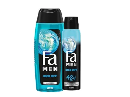 FA Men 2in1 Duschgel Kick Off (1 x 250 ml) 2in1 Formel für Haare & Körper & Deospray (1x 150 ml) mit intensiven, maskulinfrischen Duft von Eukalyptus und aquatischer Minze