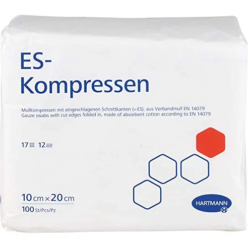 ES-KOMPRESSEN unsteril 10x20 cm – 100 Stück - Kälte- & Wärmekompressen zur Behandlung von Schmerzen & Fieber, 12-fach gefaltet für optimale Saugfähigkeit und vielseitige Anwendung