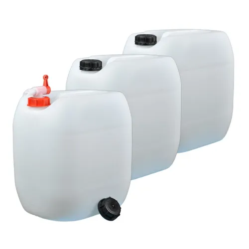 plasteo® 3er Set 30 Liter Getränke- und Trinkwasserkanister - Wasserbehälter & -kanister, lebensmittelecht und BPA-frei, ideal für Camping und Outdoor-Aktivitäten, mit Auslaufhahn für komfortables Ausgießen.