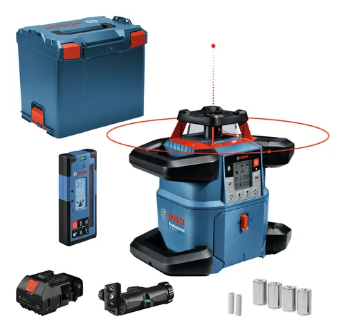 Bosch Professional 18V Rotationslaser GRL 600 CHV - Messgerät mit App-Funktion, extrem robust und präzise mit einem Arbeitsbereich von bis zu 600 m, ideal für Bauprojekte und Straßenentwässerung.