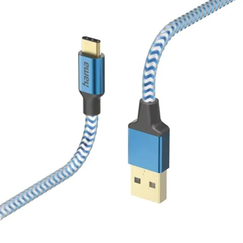 Hama Ladekabel „Reflective“ USB A auf USB C, Nylon, 1,5m (Schnellladung, Handy Ladekabel, Datenkabel, USB Kabel, Handykabel, USB Typ A Typ C, Knickschutz, flexibel, vergoldet, maximal kompatibel) blau