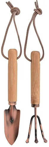 Esschert Design Verkupferte Minitools Schippe und Harke, mit Holzgriff und Hängeöse