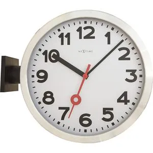 NeXtime 3217 Wanduhr Bahnhofsuhr STATION DOUBLE - Zweiseitig, Lautlos, Rund - Wanduhr aus Glas und Aluminium, zweiseitig für Wand- oder Deckenmontage, leises Quarzuhrwerk, ideal für stilvolle Wohnaccessoires.
