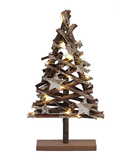 Spetebo Holz Weihnachtsbaum 15 LED - 37x20x6 cm - Tischdekoration Fensterdeko Holzbaum Tannenbaum beleuchtet