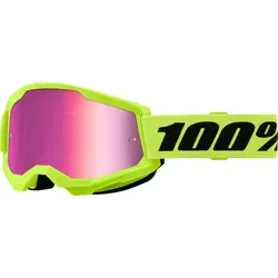 100% Strata 2 Neon Yellow - Objektiv A Spiegel Pink - Sportbrillen: Die 100% Strata 2 MX Goggles bieten hervorragenden Tragekomfort mit hypoallergenem Schaumstoff und sind kompatibel mit dem Forecast Roll-off System.