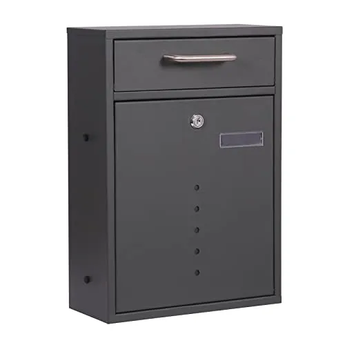 Wiltec Briefkasten anthrazit V51 Postkasten mit Namensschild, Sichtfenstern und 2 Schlüsseln als Wandbriefkasten oder Standbriefkasten