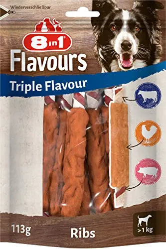 8in1 Triple Flavour Ribs Kaustangen für Hunde in rot von 8in1