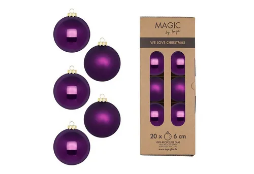 Glas Christbaumkugeln Set Ø 6cm, 20 Stück/Box, Lila Symphony - Magic by Inge-Gla