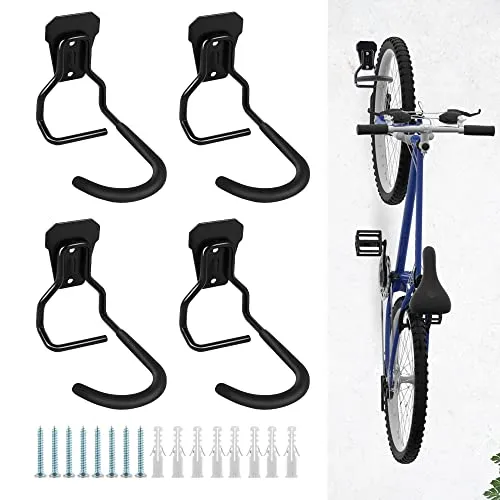 Sinoer 4er-Pack Vertikale Fahrradhaken，Fahrradhalter,Heavy Duty Hooks Wandhalterung Fahrradhalter,Fahrradhalter Vertikaler Ständer für Garage