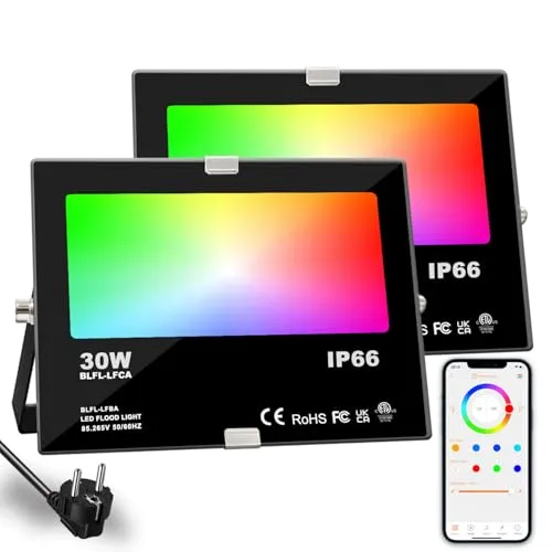 HEKEE Rgb Led Strahler Außen, Farbwechsel 30W, DIY-Blitzmodus, RGBW Led Fluter, Timer, Bluetooth IP66 wasserdicht…