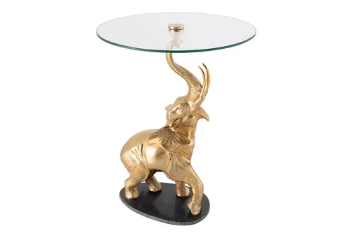 Licht-Erlebnisse Beistelltisch SHANI, Handarbeit Hartglas Marmor Metall in Gold Schwarz 60x60x77 cm (LxBxH)