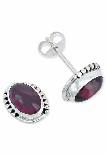 Ohrstecker 925 Silber Granat roter Stein Edelstein Ohrringe echt Silber Damen Sterling Silber Stecker Geschenk(MOS-020-02)