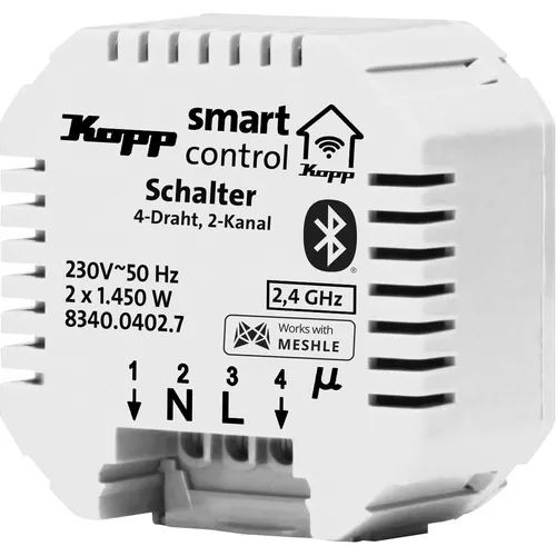 Kopp Smart-control Schaltaktor, Serienschalter 2-Kanal, 4-Draht, mit Bluetooth