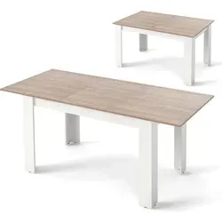 COSTWAY Esstisch erweiterbar 158 x 70cm, Küchentisch Esszimmertisch für 4-6 Personen bis 110kg, Tisch rechteckig Vintage Natur + Weiß - Naturbelassen/Weiß