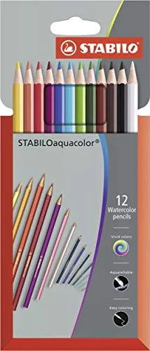 STABILO - Aquarell-Buntstift - aquacolor - 12er Pack - mit 12 verschiedenen Farben