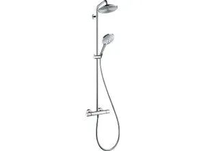 hansgrohe Raindance Select 240 Showerpipe 27116000 - Brausegarnituren mit EcoSmart Technologie für reduzierte Wasser- und Energiekosten. Schwenkbarer Brausearm und Thermostat mit Sicherheitsfunktion für ein komfortables Duscherlebnis.