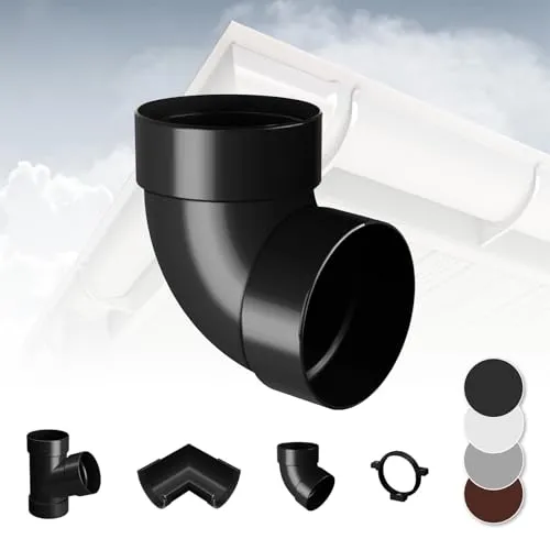 RAINWAY L Regenrinnen System (Rohrbogen 87° zweifach anthrazit) - PVC-U Kunststoff in 4 Farben, für Dachflächen > 100m² empfohlen, Eckstück Bogen 87 Grad