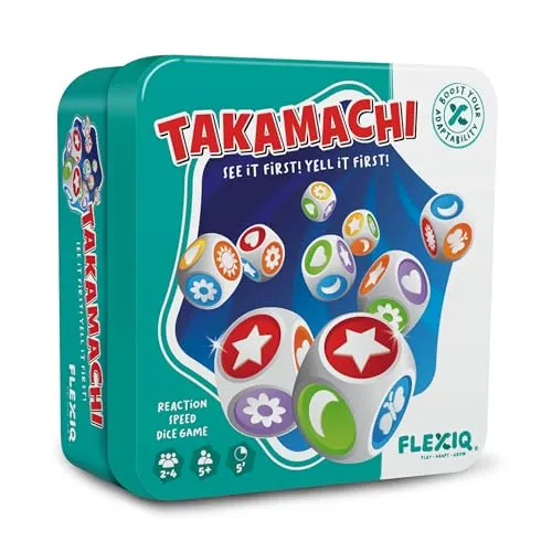 FLEXIQ Takamachi Würfelspiel | Kinderspiele ab 5 Jahre |Gesellschaftsspiele für die ganze Familie | Reisespiele für 2-4 Personen | 5 Minuten Spieldauer