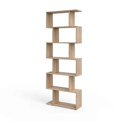 Vicco Raumteiler Levio - Stehendes Bücherregal in Sonoma - Standregal mit 6 offenen Ablageflächen in zickzack-Form, ideal für kreative Raumgestaltung. Maße: 70 x 196,1 cm, aus pflegeleichter Spanplatte mit Melaminharzbeschichtung.