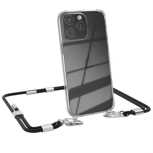 Für Apple iPhone 15 Pro Max Handykette Handyband Karabiner Transparent Schwarz