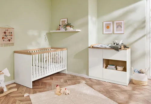 Pinolino® Babymöbel-Set 'Linje' 2-tlg. für Kinderzimmer - Hochwertiges Möbel-Set in Weiß/Eiche, ideal für eine stilvolle und praktische Einrichtung im Kinderzimmer. Perfekt für die Bedürfnisse von Babys und Kleinkindern.