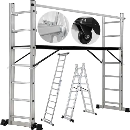 Craftfull Leitergerüst CF-103A - 4in1 Mehrzweckleiter aus Aluminium, stabil und bis 150 kg belastbar, ideal für vielseitige Anwendungen