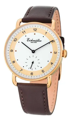 Produktbild Eichmüller Quarzuhr Herrenuhr Slim Gehäuse Goldfarben Lederband Braun 40 mm – Elegante 3035-03, Armbanduhr für Herren im stilvollen Design