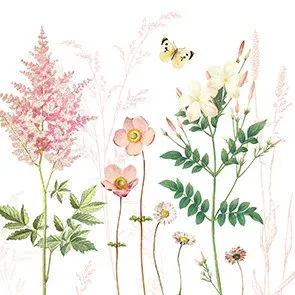 Servietten Blumen und Blätter weiß-rosa 33 x 33 cm 20 Stück  Servietten