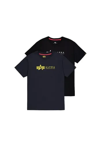 Alpha Industries Herren Alpha Label 2 Pack T-Shirt - Black/Rep.Blue, M - Hochwertiges Herren T-Shirt im Regular Fit, bestehend aus zwei modischen Shirts. Mit praktischen Einschubtaschen und bequemen Rippbündchen für optimalen Tragekomfort.