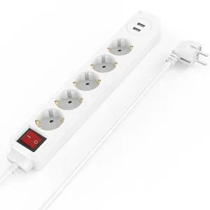 Hama Steckdosenleiste 5-fach mit USB A und Schalter, 1,4m Kabellänge - Sicherer Anschluss für bis zu 7 Geräte und Kinder- sowie Haustierschutz