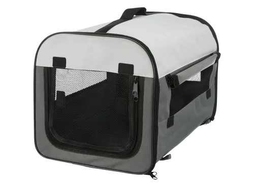 TRIXIE Mobile Kennel Basic Hunde-Transportbox - Hundeboxen für sichere Reisen, Größe M und M-L mit zusätzlicher Tür, aus strapazierfähigem Polyester in dunkelgrau/hellgrau.