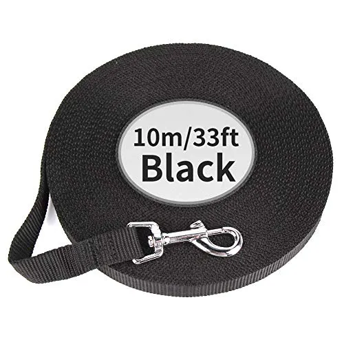 CtopoGo Hundeleine 6m /10m /15m geeignet als Schleppleine Langlaufleine Laufleine Fährtenleine Suchleine Feldleine Ausbildungsleine (10M, Schwarz)