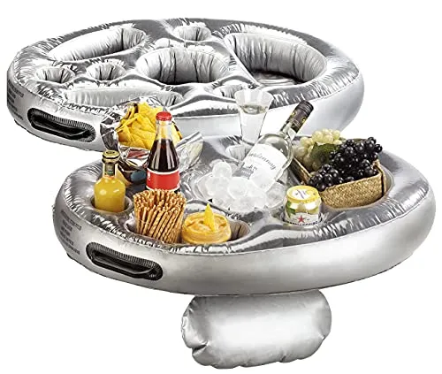 infactory Flaschenhalter Pool: 2er-Set schwimmende 2in1-Getränke- und Snackhalter, 70 x 50 cm (Dosenhalter Pool, Sandwichhalter, aufblasbar)