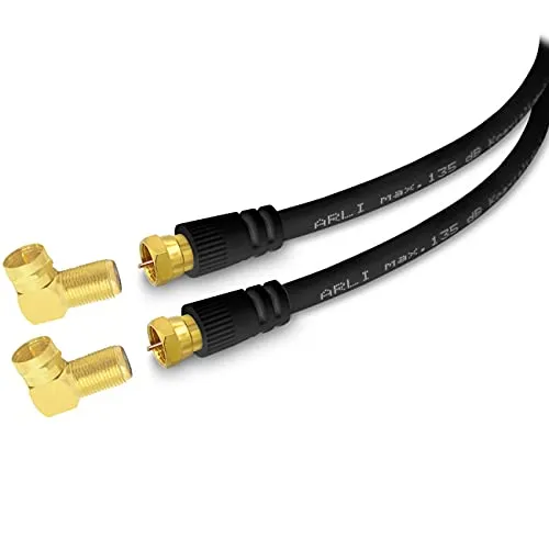 ARLI schwarz TV-Kabel, F-Stecker, F Winkeladapter (300 cm), 3m Sat Doppelwinkel Anschlusskabel HD Satkabel 135dB Doppel Winkel