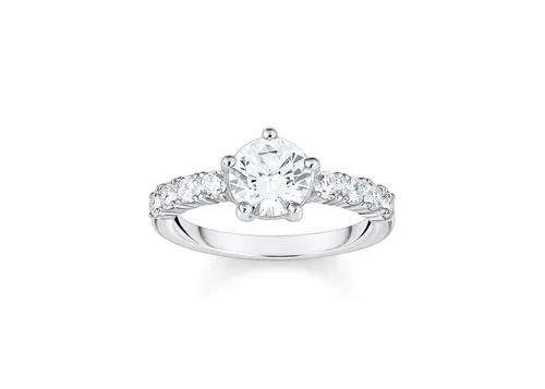 THOMAS SABO Damen Solitärring mit weißen Steinen in silber von THOMAS SABO