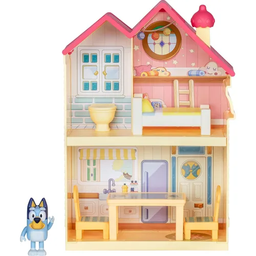 BLUEY Spielset Mini Bluey Home - Kompaktes Haus mit Tragegriff, inklusive 6,3 cm Bluey Figur und 5 Spielteilen für kreatives Spielen unterwegs