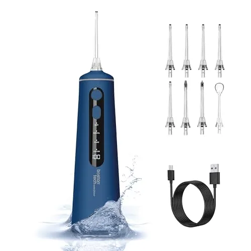 Munddusche Tragbar Aquapik – Kabelloser Profi-Dentalpulsator | 8 Aufsätze, 4 Reinigungs-Modi | IPX7 Wasserdicht, 300 ml, USB-C Wiederaufladbar | Mundreinigung Zuhause & Unterwegs