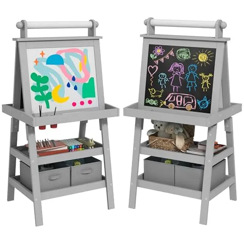 AIYAPLAY Kinder Flipchart 3 in 1 Doppelseitige Kindertafel mit magnetischer Weißwandtafel Kreidetafel