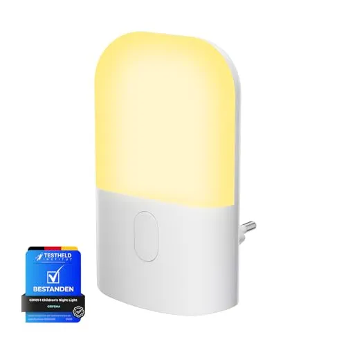 GRIFEMA Steckdosen Nachtlicht mit Dämmerungssensor für konstante Nacht Orientierung 3 stufig dimmbar 2700K Warmweiß energiesparend 0,5W kindersicher für Flur, Schlafzimmer und Kinderzimmer