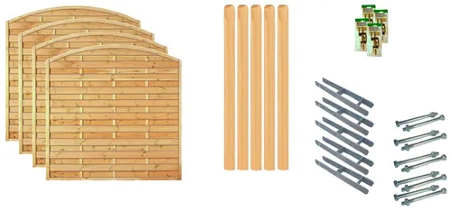 Tetzner & Jentzsch Dichtzaun Madison 2, Set mit 4 Elementen - Robuster Dichtzaun aus kesseldruckimprägniertem Massivholz, ideal für den Garten. Inklusive 5 Pfosten für einfache Montage und hohe Stabilität.