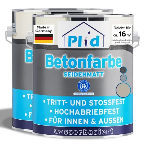 Betonfarbe 1,5L Kieselgrau - Innen- & Außenfarben, schnelltrocknend und hochdeckend für ca. 16m², ideal für Beton und Zement, mit geringer Geruchsentwicklung und UV-Beständigkeit.