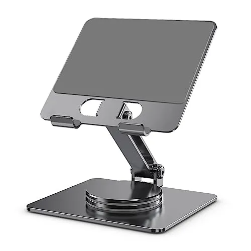 Zienstar-Faltbarer Aluminium-Tablet-Ständer,um 360° Drehbar,Verstellbarer Halterung für Tablet,iPad,Handy 4–14 Zoll (Grau)