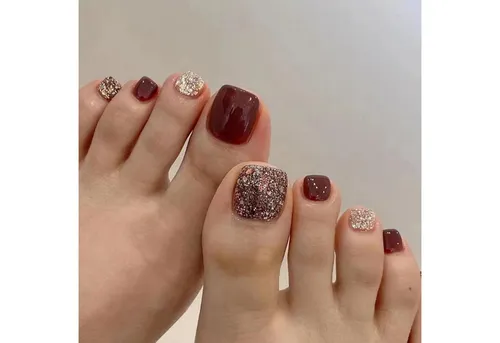 LuxusKollektion Nageldesign Zubehör 24 Stück Weinroter Glitzer Zehennägel zum Aufkleben, Kurz