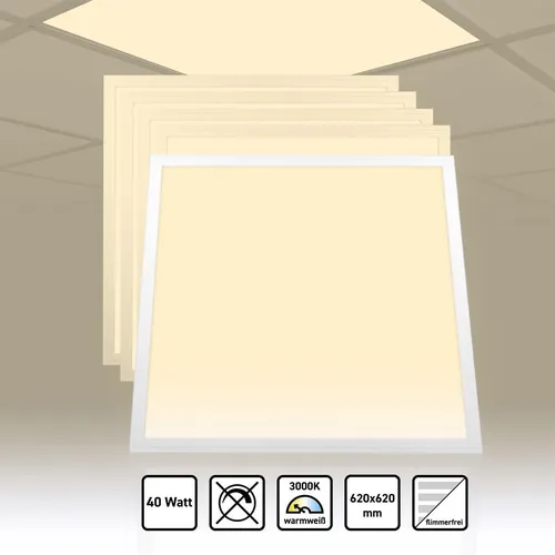 5x LED Panel 62x62 Warmweiß 3000K 40W 3400lm Slim Alu Deckenleuchte PLe2.2