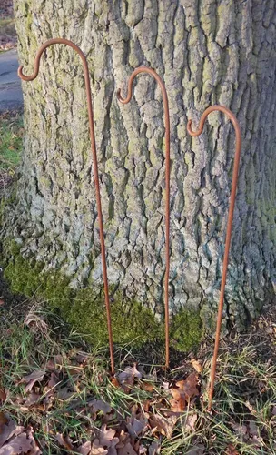 3er-Set Gartenstab m. Haken Laternenhaken Eisen massiv Rost je 80 cm