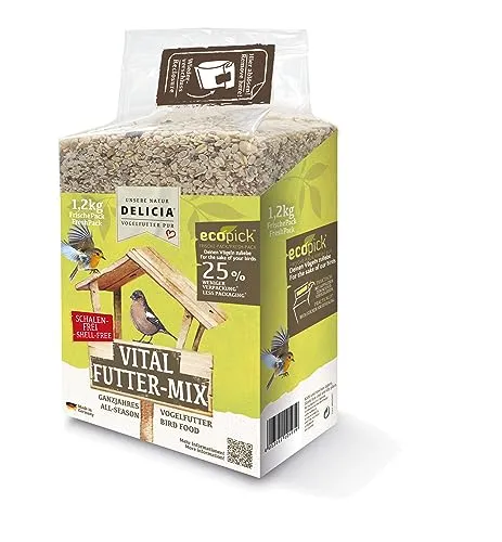 DELICIA® Vogelfutter Vital FutterMix (1,2kg) · Ganzjahresfutter für Wildvögel & Gartenvögel · Im wiederverschließbaren FrischePack · Streufutter für jeden Vogel · Vogelfutter ganzjährig