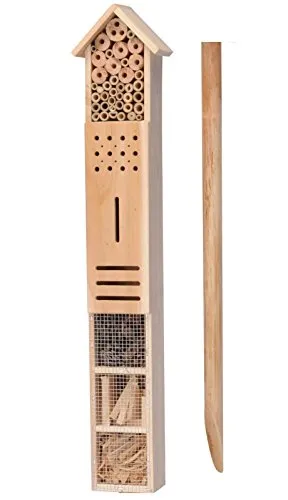 Koopman Insektenhotel 79cm - Ideal für Wildbienen und Schmetterlinge - Vogelhäuser - Nisthilfe für Wildbienen, Schmetterlinge und Käfer, inklusive Erdspieß für einfache Montage und 1,60 kg für Stabilität im Garten.