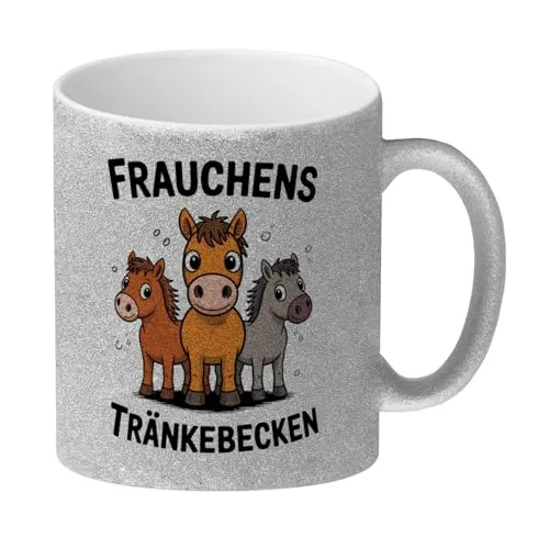 Cartoon-Pferde Frauchens Tränkebecken Glitzer-Kaffeebecher für Pferdeliebhaber Lustiger Spruch auf Tasse für Büro oder Zuhause