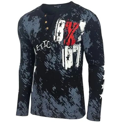 Herren Longsleeve T-Shirt 702 - L, Schwarz - Tops, T-Shirts & Hemden für Herren, modernes Design mit Grandad-Ausschnitt und angenehmem Tragekomfort aus 100% Baumwolle